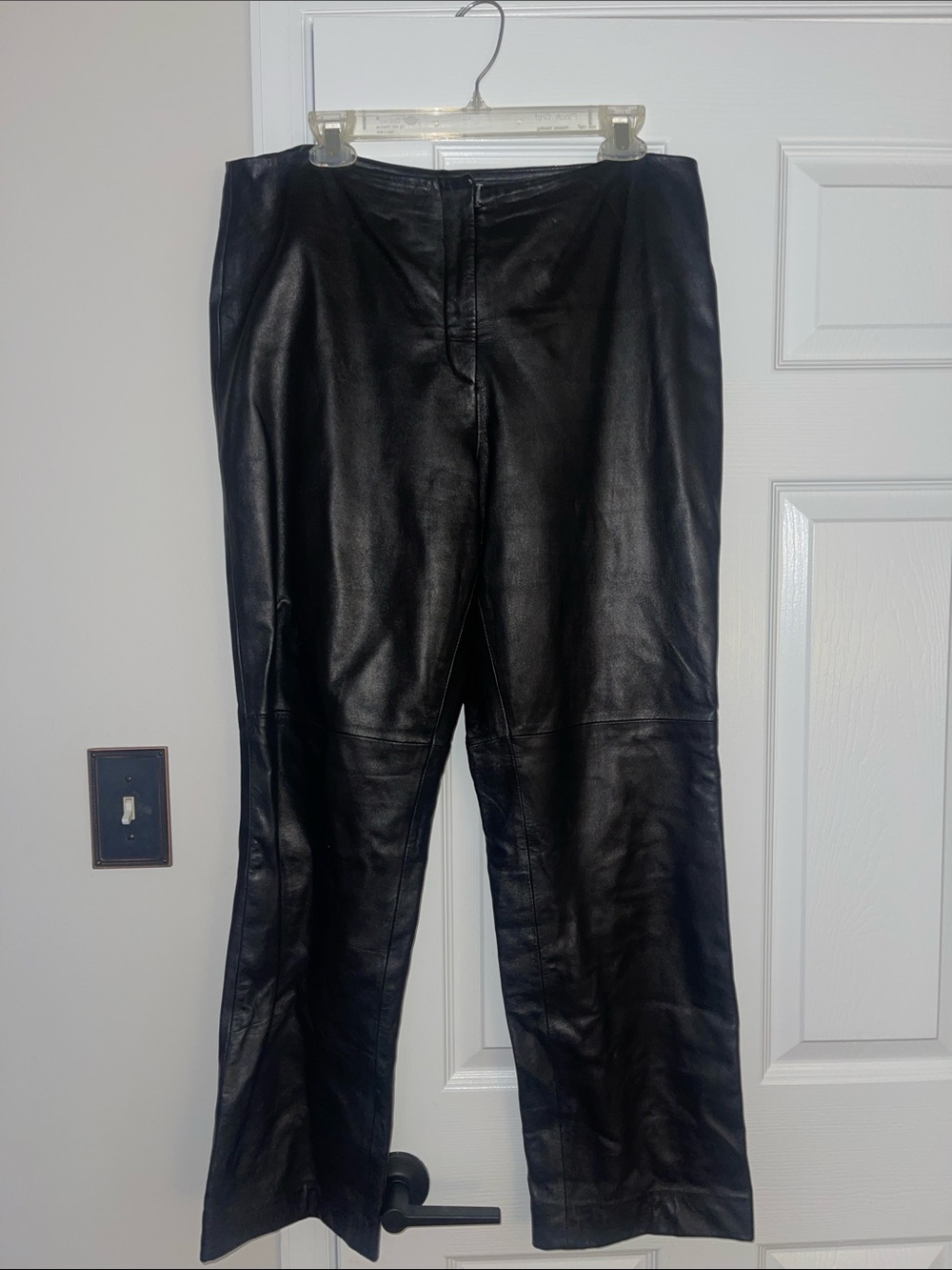 Black Leather High-Waist Trousers - Women's